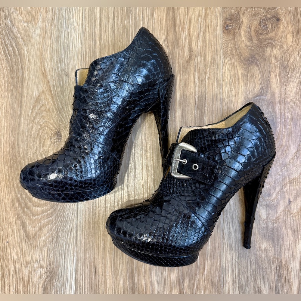 Massimo Dogama Black Python-Embossed Leather Plat… - image 5